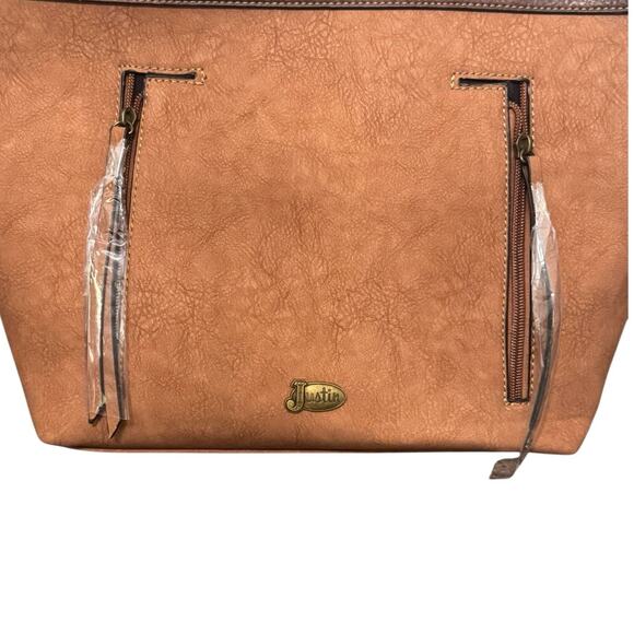 NWT! Justin Cheetah Animal Print Concealed Carry with Brown Trim Tote - Picture 8 of 12